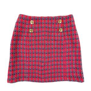 NEW Sandro Efira 100% Wool Tweed Mini Skirt Red Plaid Old Money Preppy Luxury 6